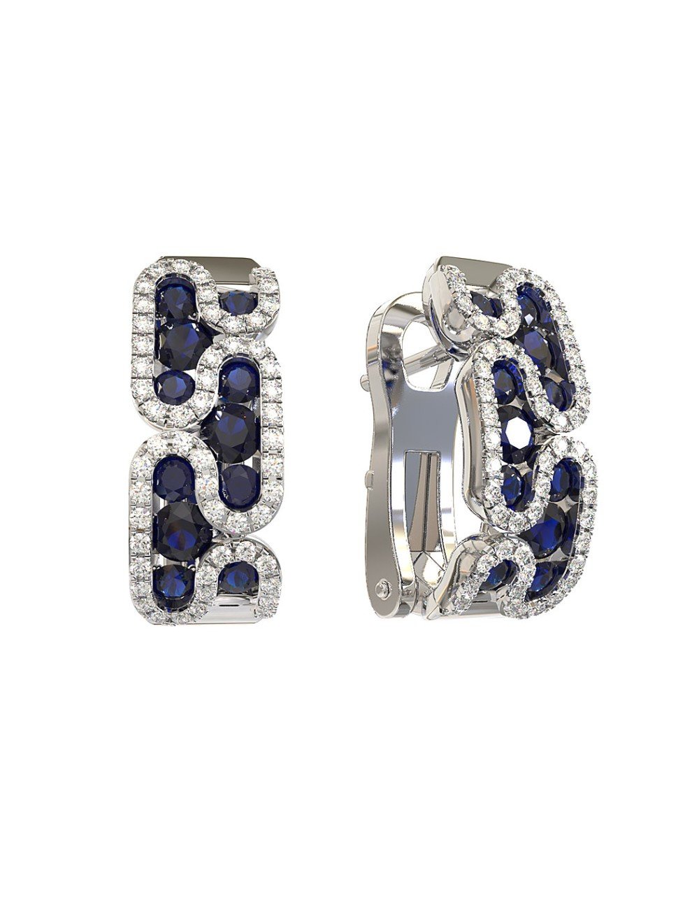 Серьги из белого золота c бриллиантами и сапфиром