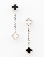 Серьги из белого золота c бриллиантами, ониксом и перламутром