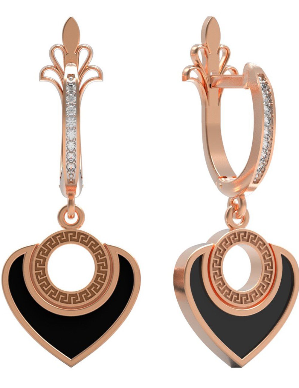 Серьги из золота c фианитом и ониксом