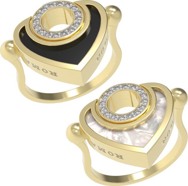 Кольцо из лимонного золота c бриллиантами, ониксом и перламутром