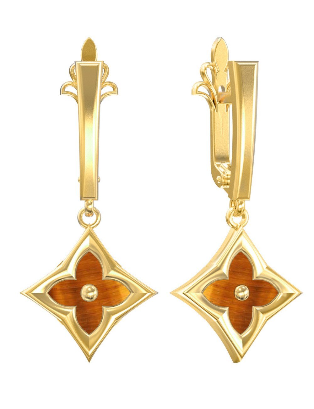 Серьги из лимонного золота c тигровым глазом