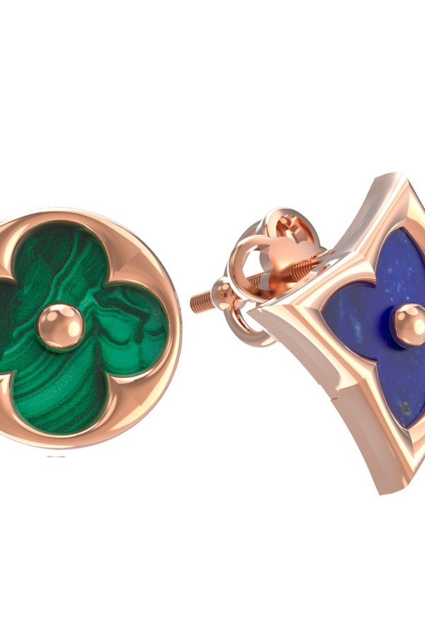 Серьги из золота c лазуритом и малахитом