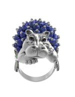 Кольцо из белого золота c эмалью и лазуритом