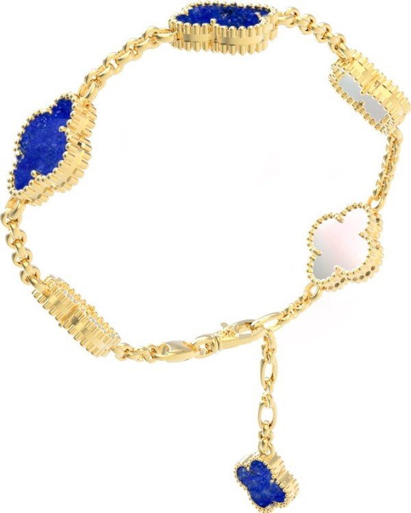Браслет из лимонного золота c лазуритом и перламутром
