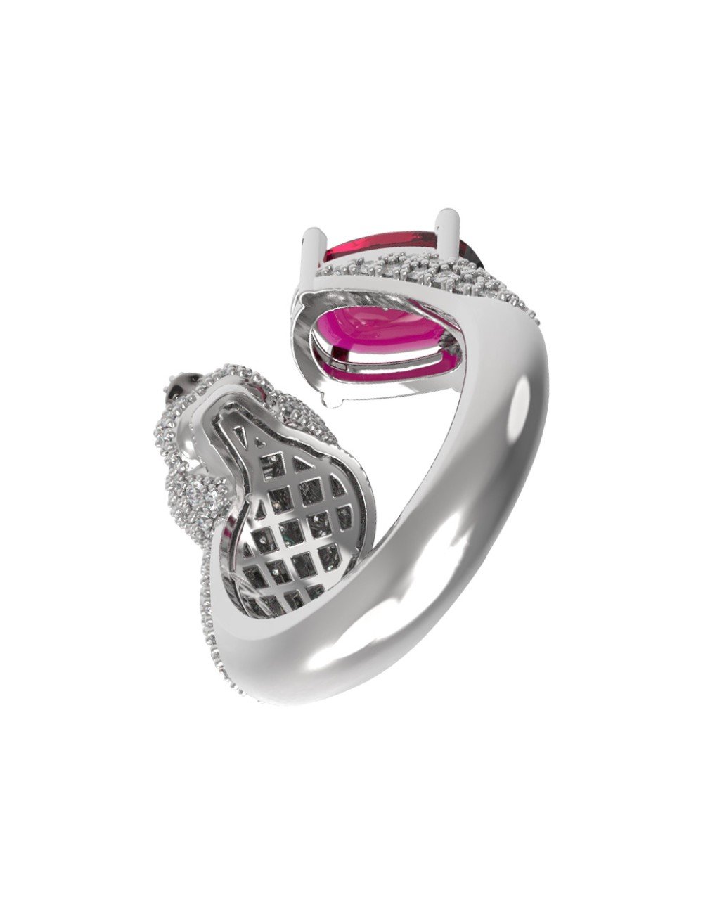 Кольцо из белого золота c бриллиантами, рубином и изумрудом