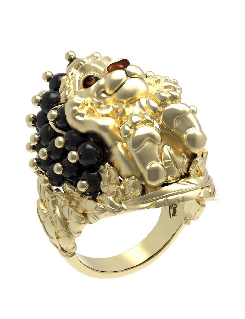 Кольцо из лимонного золота c эмалью и ониксом