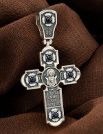 Крест из серебра 925 пробы c эмалью и сапфиром