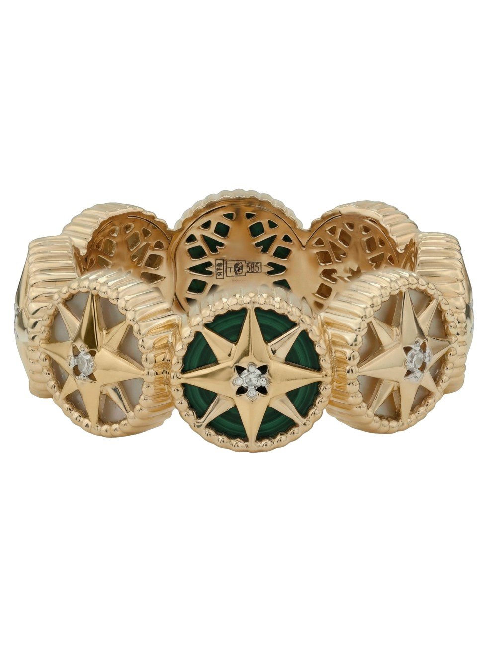 Кольцо из золота c бриллиантами, малахитом и перламутром