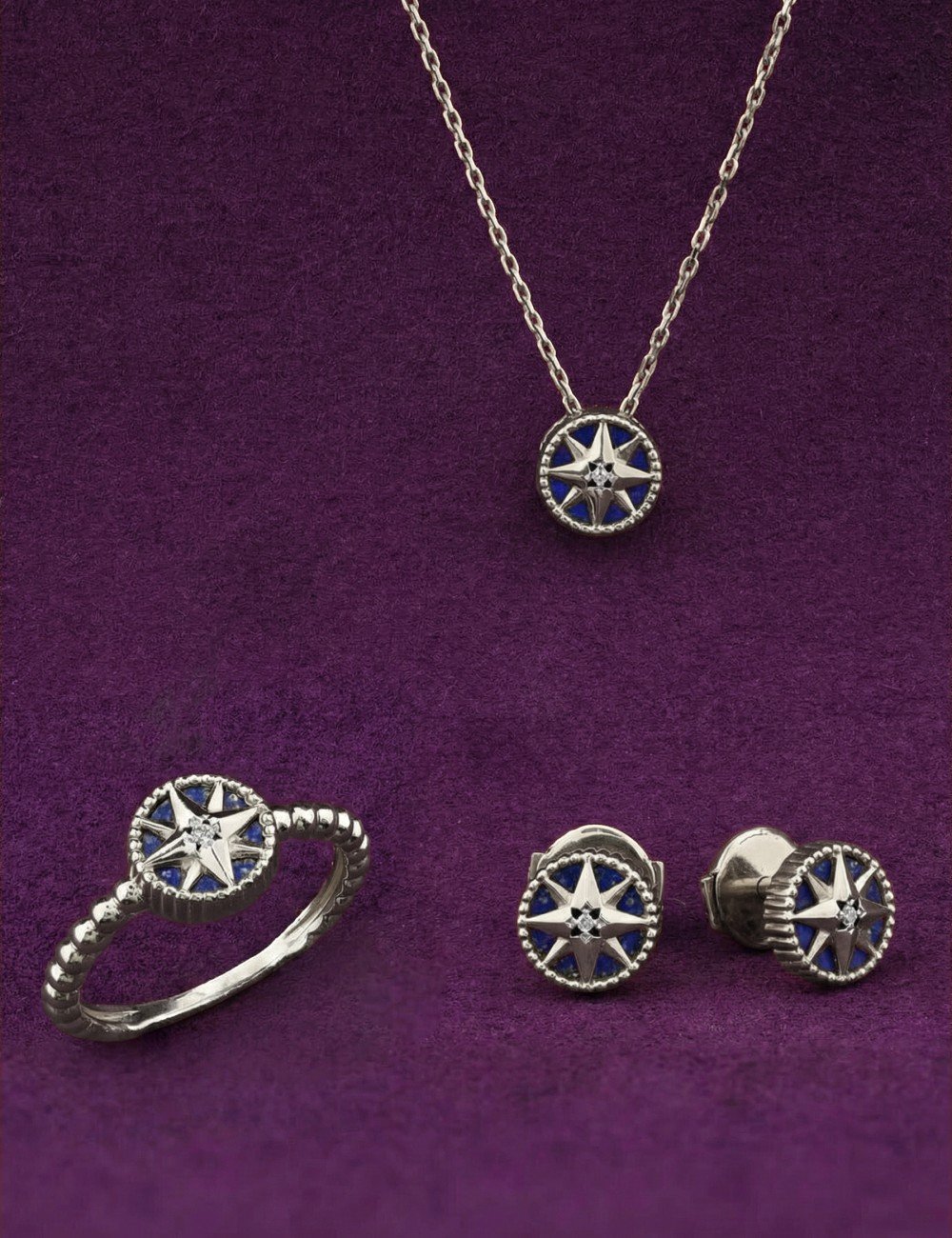 Колье из белого золота c бриллиантами и лазуритом