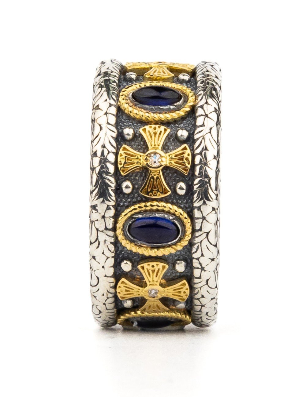 Кольцо из серебра и золота c бриллиантами, сапфиром и рубином