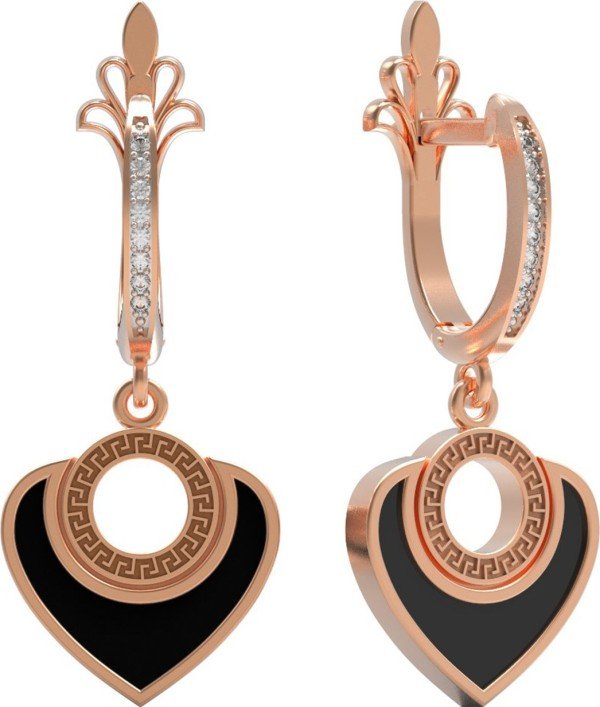 Серьги из золота c фианитом и ониксом