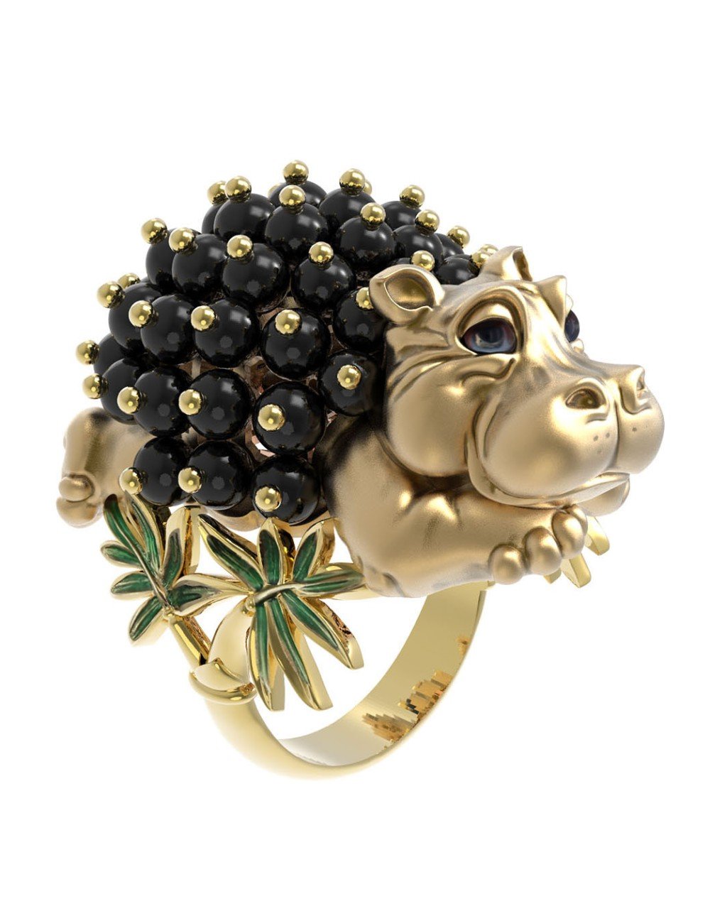 Кольцо из лимонного золота c эмалью и ониксом