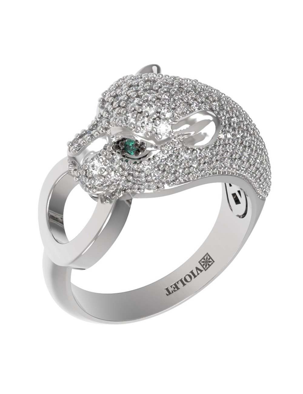 Кольцо из белого золота c бриллиантами и изумрудом