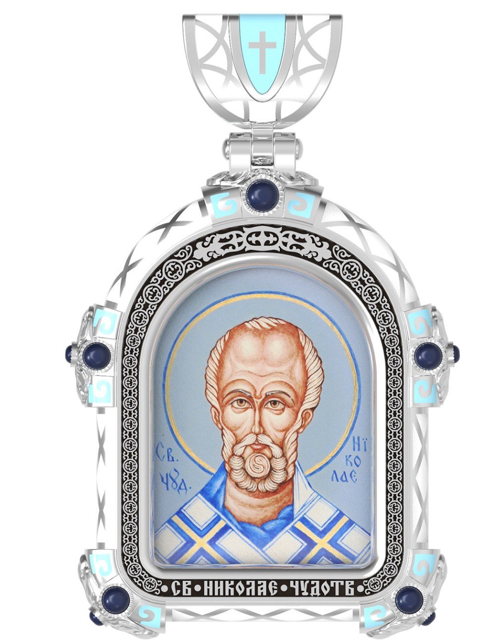 Образок из белого золота c эмалью и иконописью