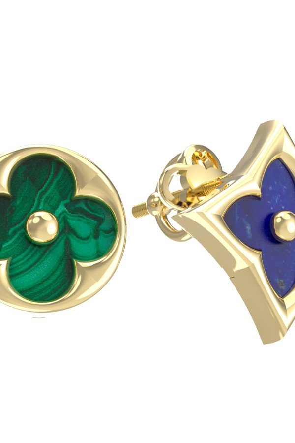 Серьги из лимонного золота c лазуритом и малахитом