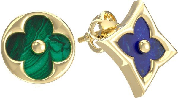 Серьги из лимонного золота c лазуритом и малахитом