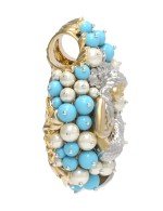 Подвеска из лимонного золота c жемчугом и бирюзой