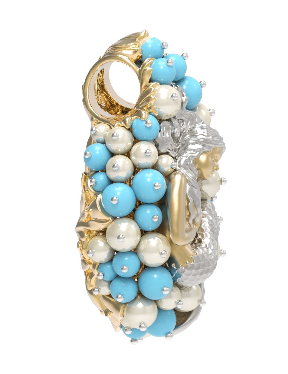 Подвеска из лимонного золота c жемчугом и бирюзой