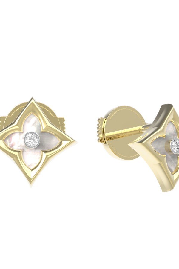 Серьги из лимонного золота c бриллиантами и перламутром