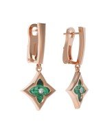 Серьги из золота c бриллиантами и малахитом