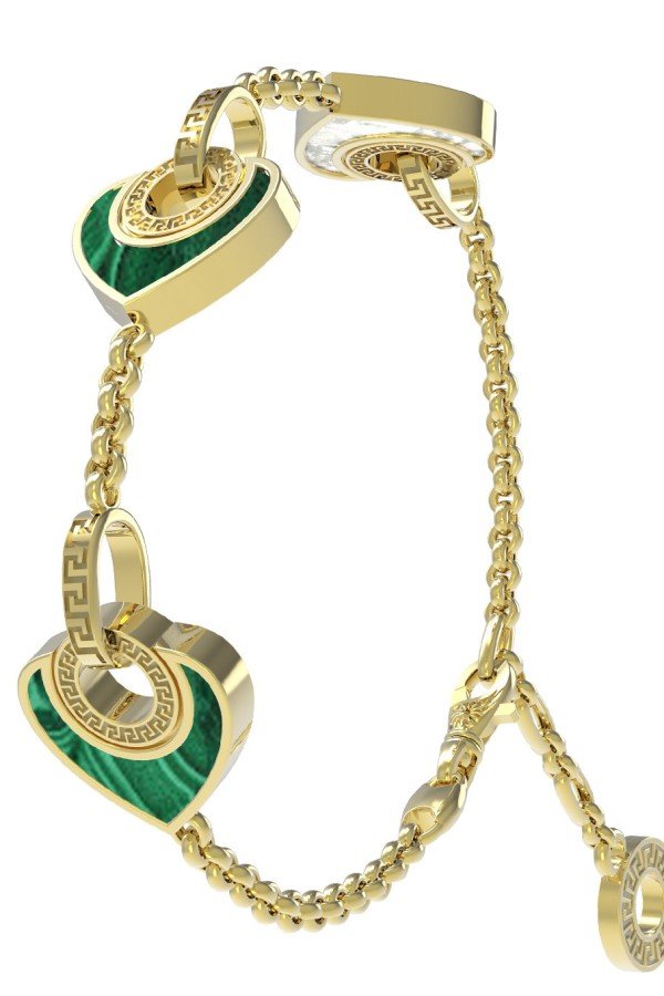 Браслет из лимонного золота c малахитом и перламутром