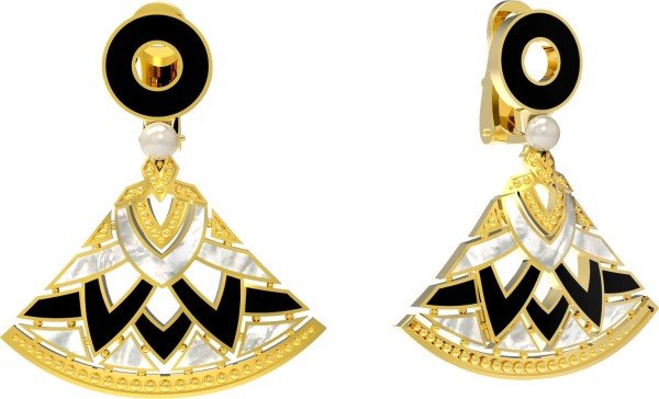 Серьги из лимонного золота c жемчугом, ониксом и перламутром