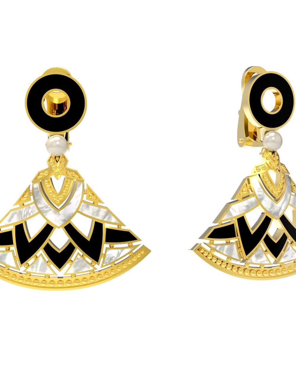 Серьги из лимонного золота c жемчугом, ониксом и перламутром