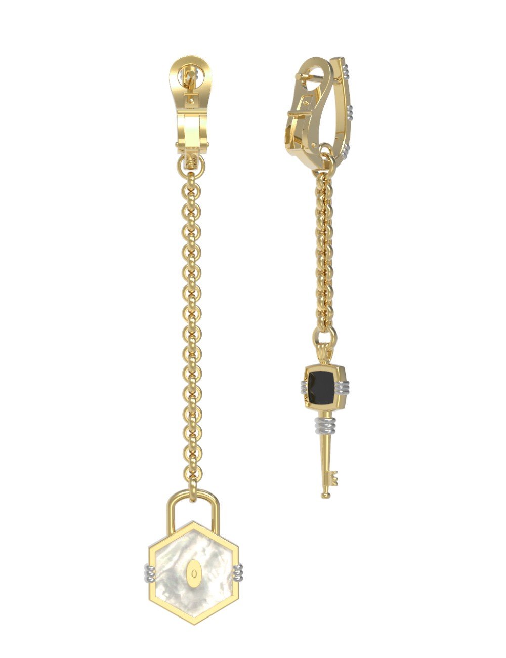 Серьги из лимонного золота c ониксом и перламутром