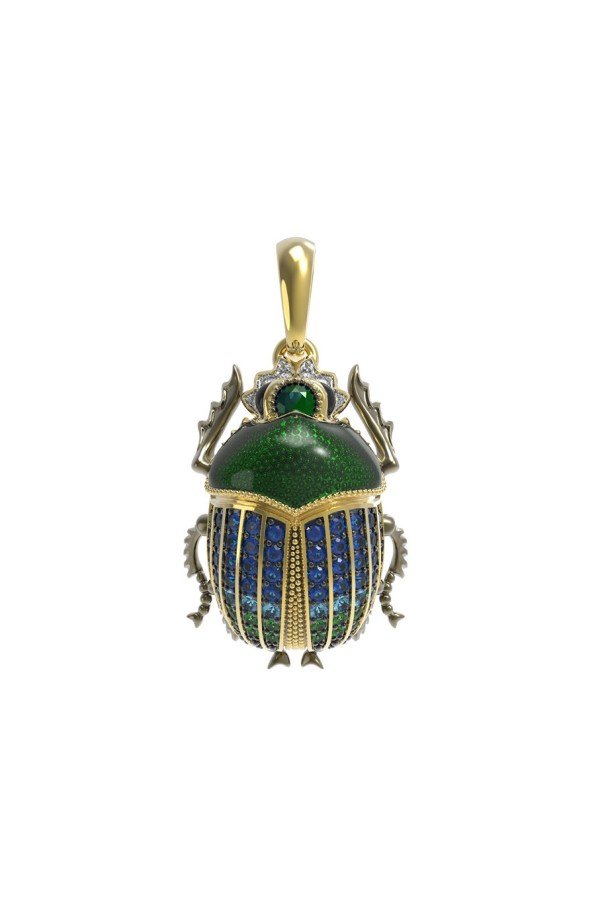 Подвеска из лимонного золота c эмалью, фианитом, турмалином и сапфиром
