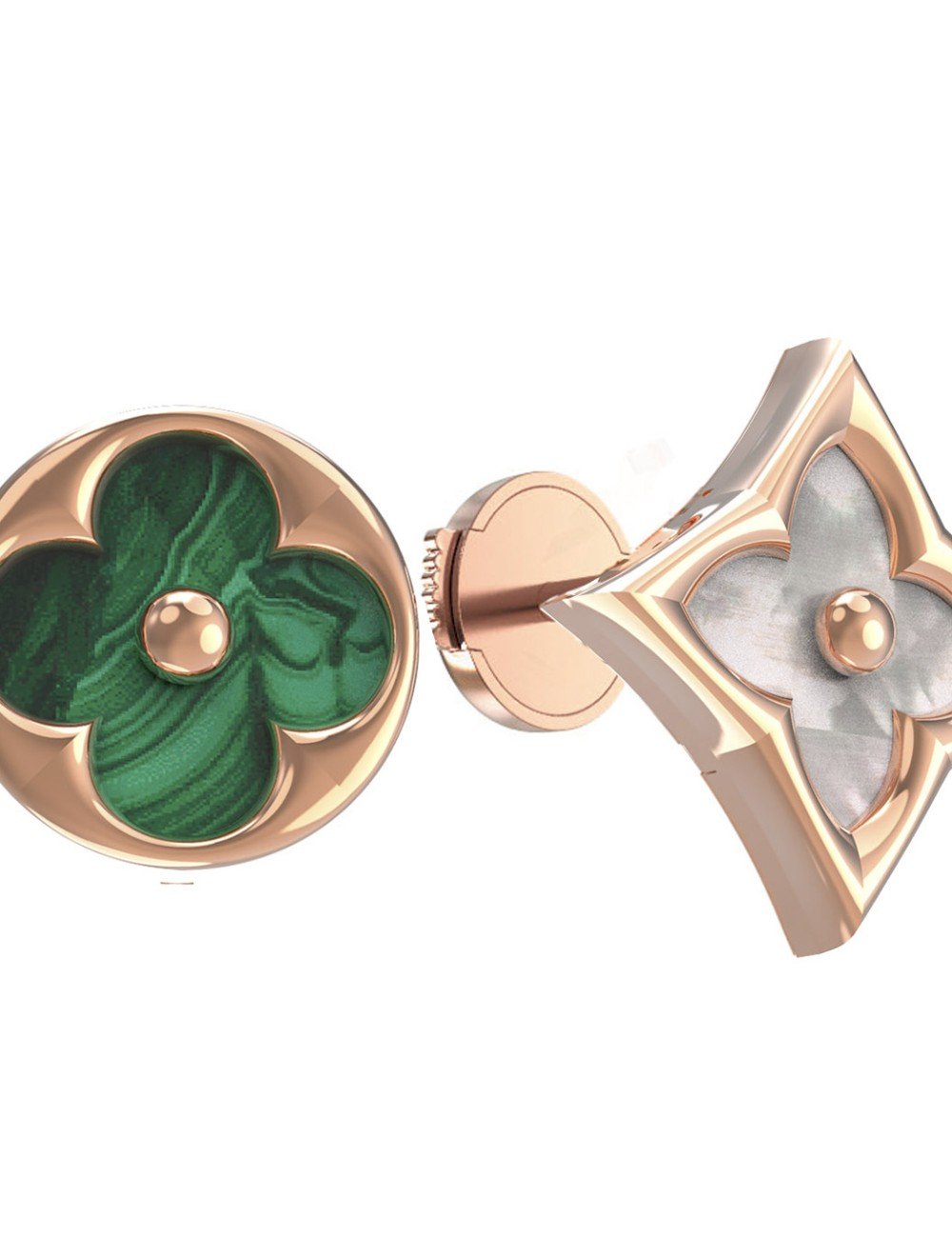 Серьги из золота c малахитом и перламутром