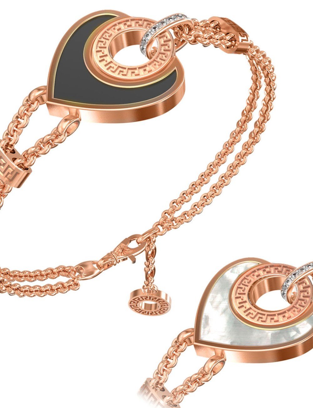 Браслет из золота c фианитом, ониксом и перламутром