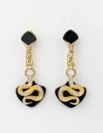 Серьги из лимонного золота c бриллиантами и ониксом