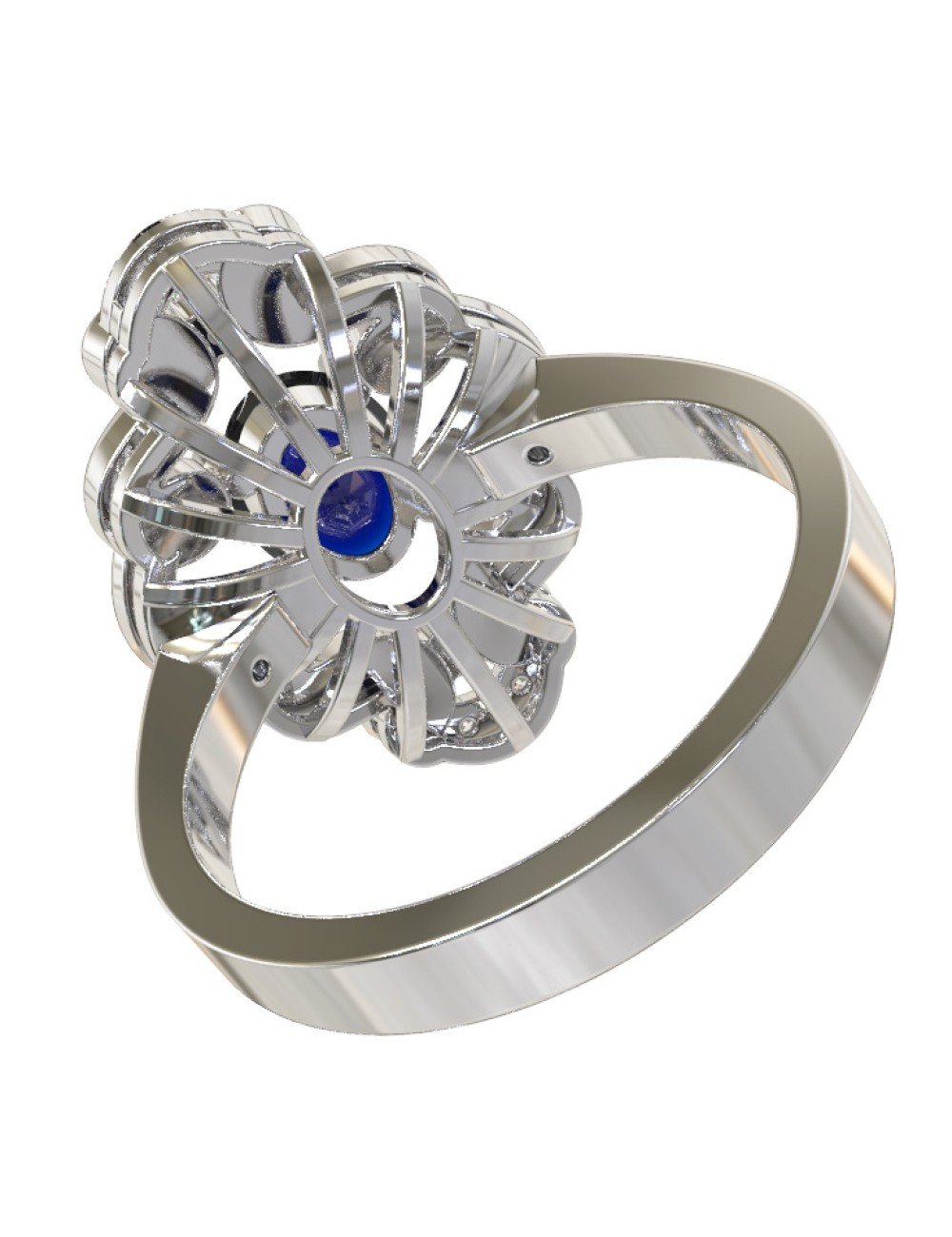Кольцо из белого золота c бриллиантами и сапфиром