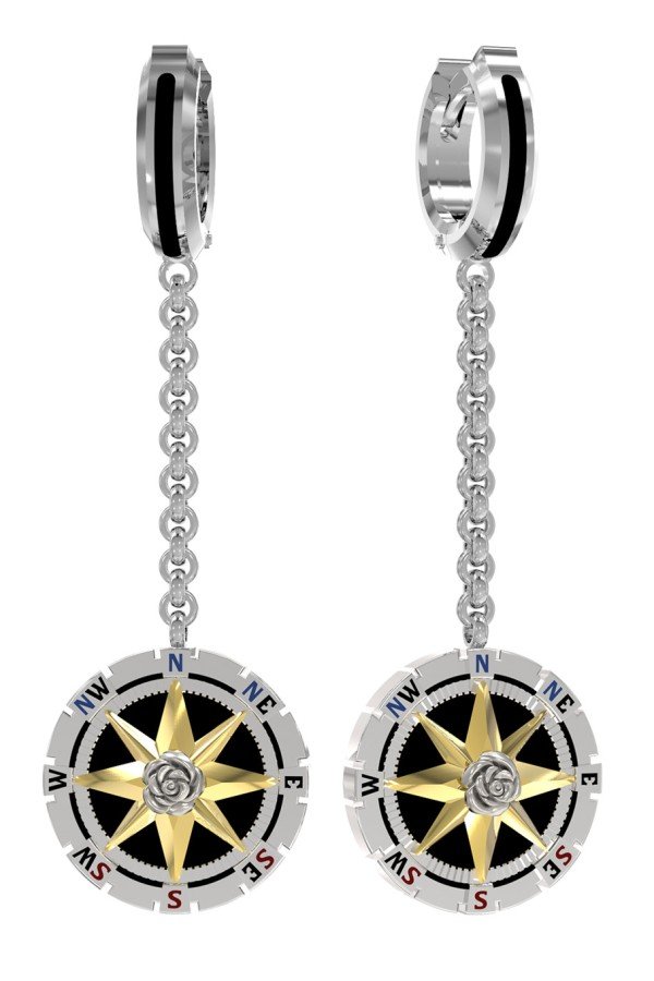 Серьги из белого золота c эмалью и ониксом