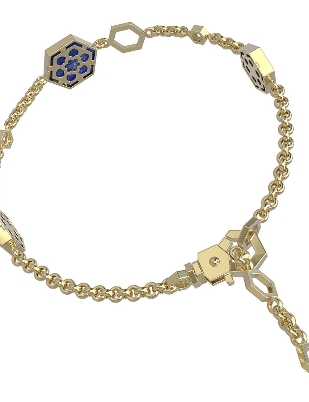 Браслет из лимонного золота c бриллиантами, лазуритом и перламутром