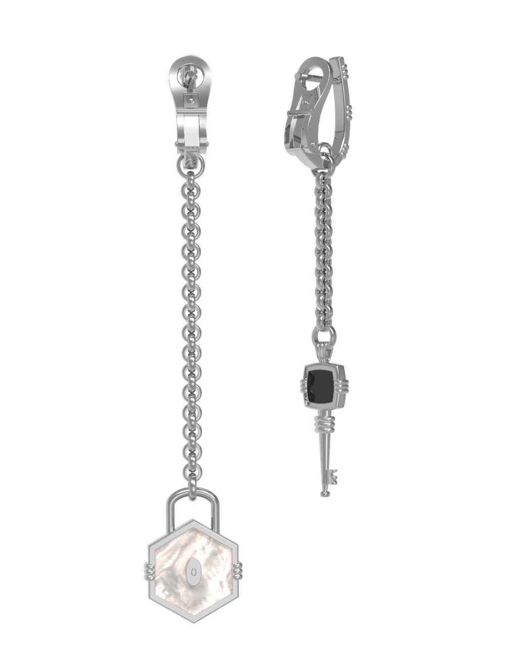 Серьги из белого золота c ониксом и перламутром