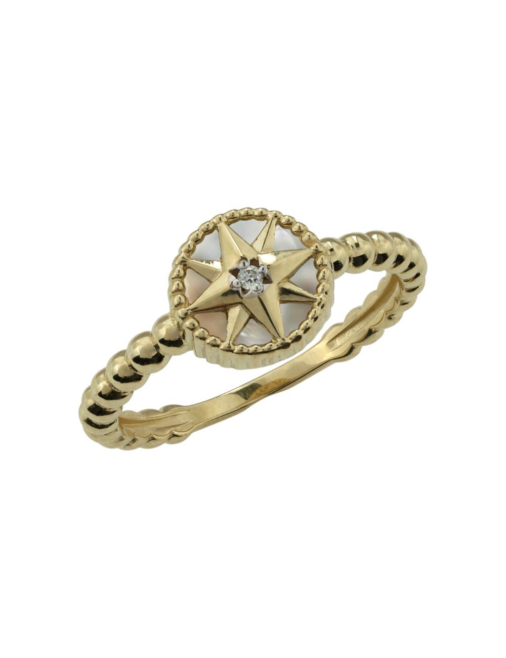 Кольцо из лимонного золота c бриллиантами и перламутром