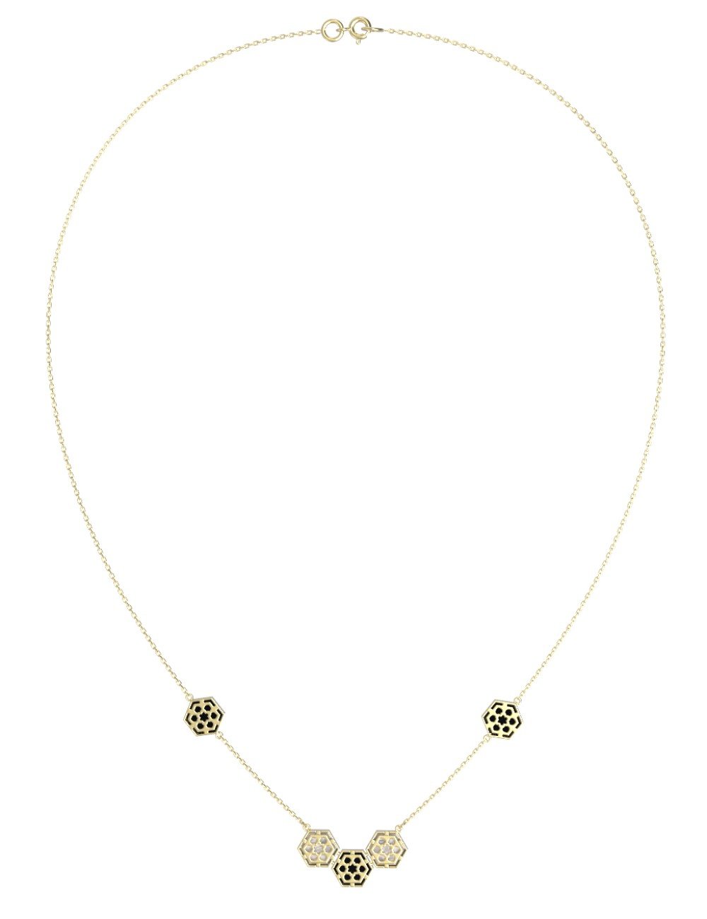 Колье из лимонного золота c ониксом и перламутром