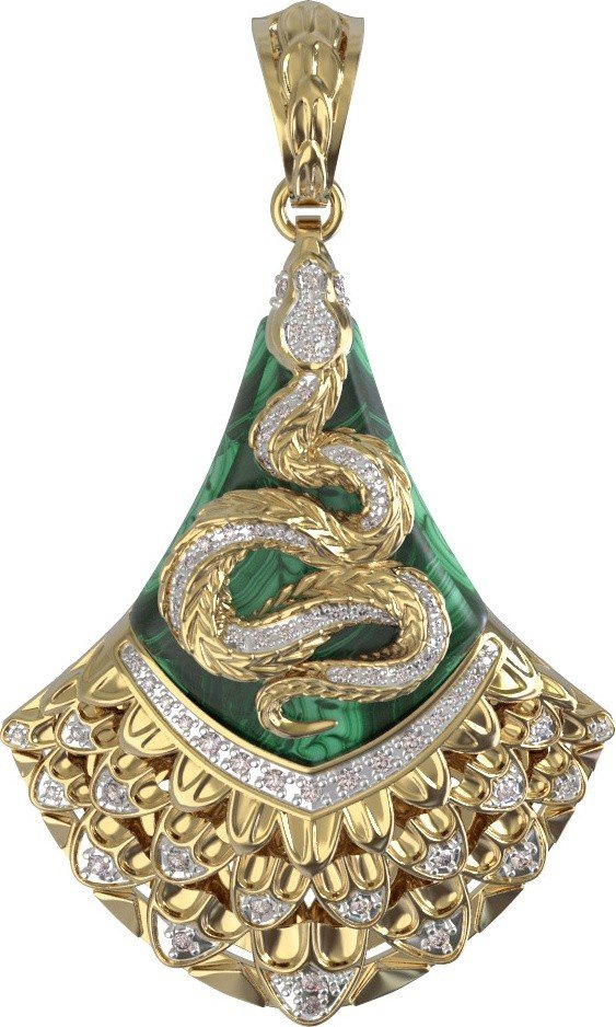 Подвеска из лимонного золота c бриллиантами и малахитом