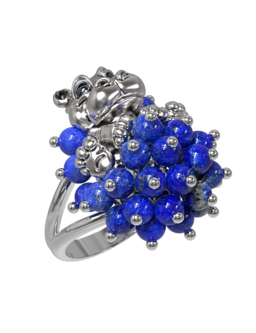 Кольцо из белого золота c эмалью и лазуритом