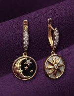 Серьги из золота c бриллиантами, ониксом и перламутром