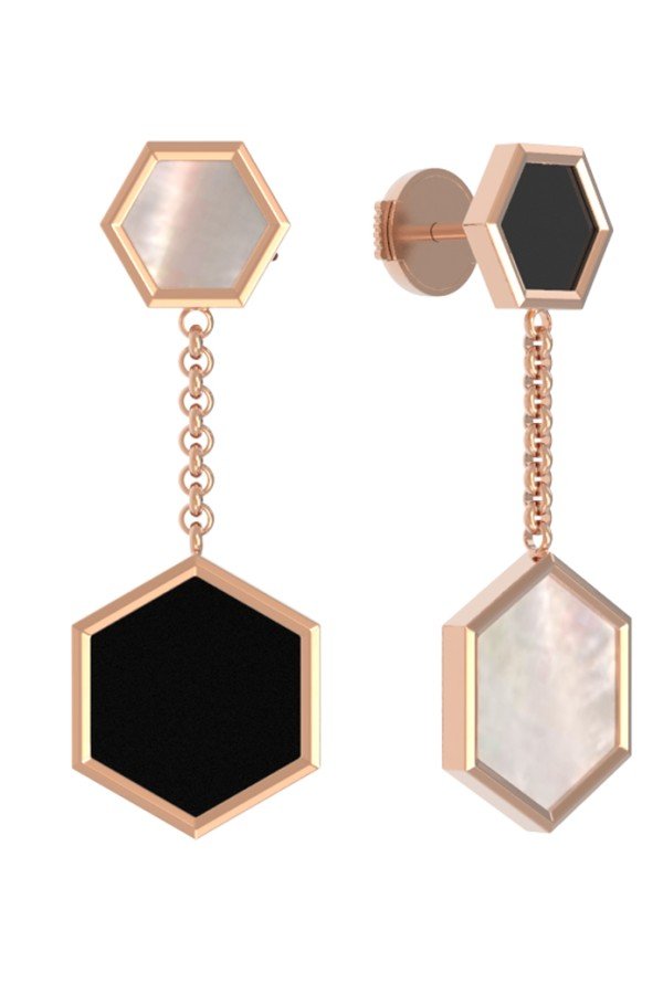 Серьги из золота c ониксом и перламутром