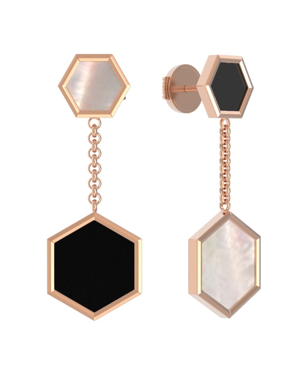 Серьги из золота c ониксом и перламутром