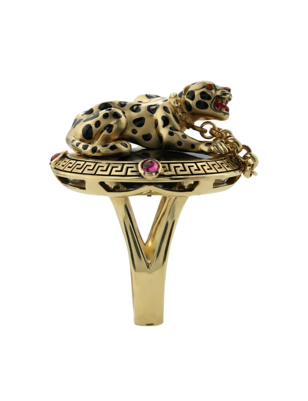 Кольцо из лимонного золота c эмалью, ониксом и рубином