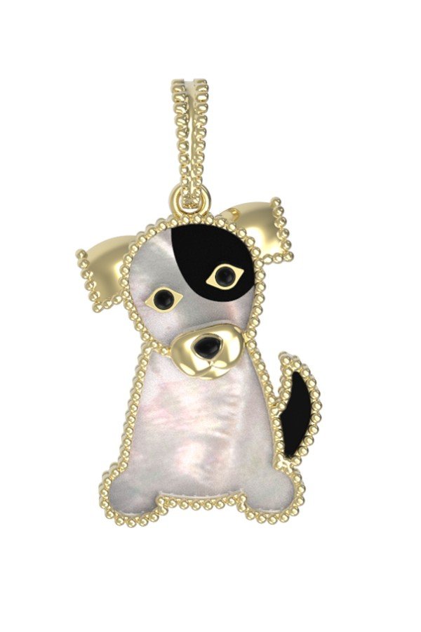 Подвеска из лимонного золота c эмалью, ониксом и перламутром