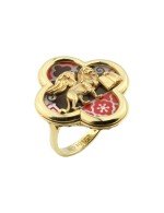 Кольцо из лимонного золота c эмалью и перламутром