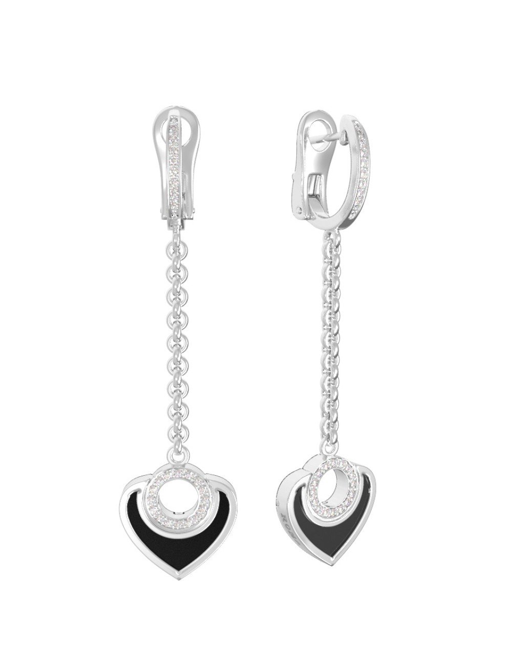 Серьги из белого золота c бриллиантами и ониксом