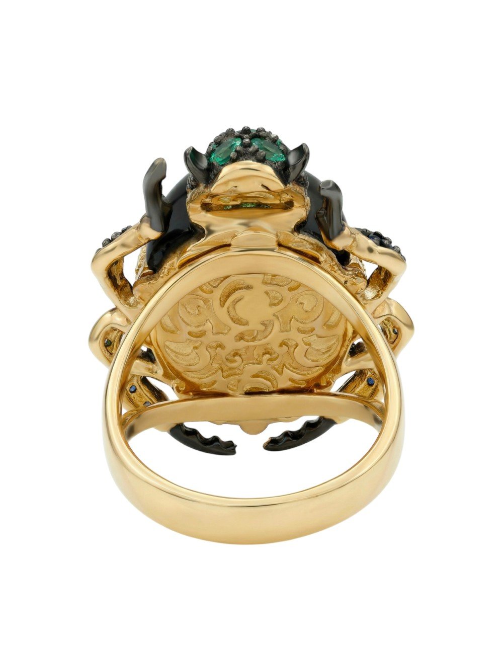 Кольцо из лимонного золота c бриллиантами, сапфиром, изумрудом и ониксом