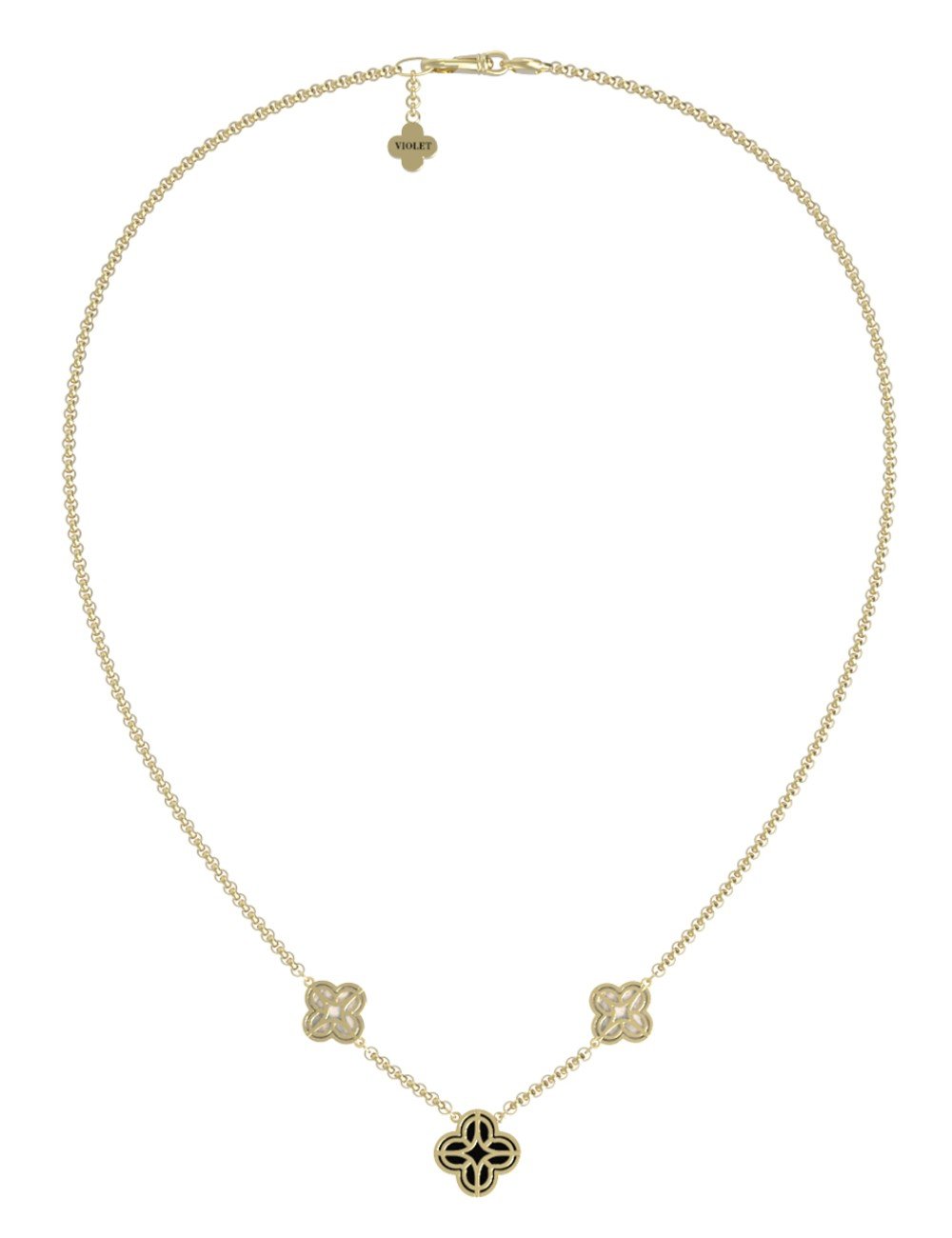 Колье из лимонного золота c бриллиантами, ониксом и перламутром