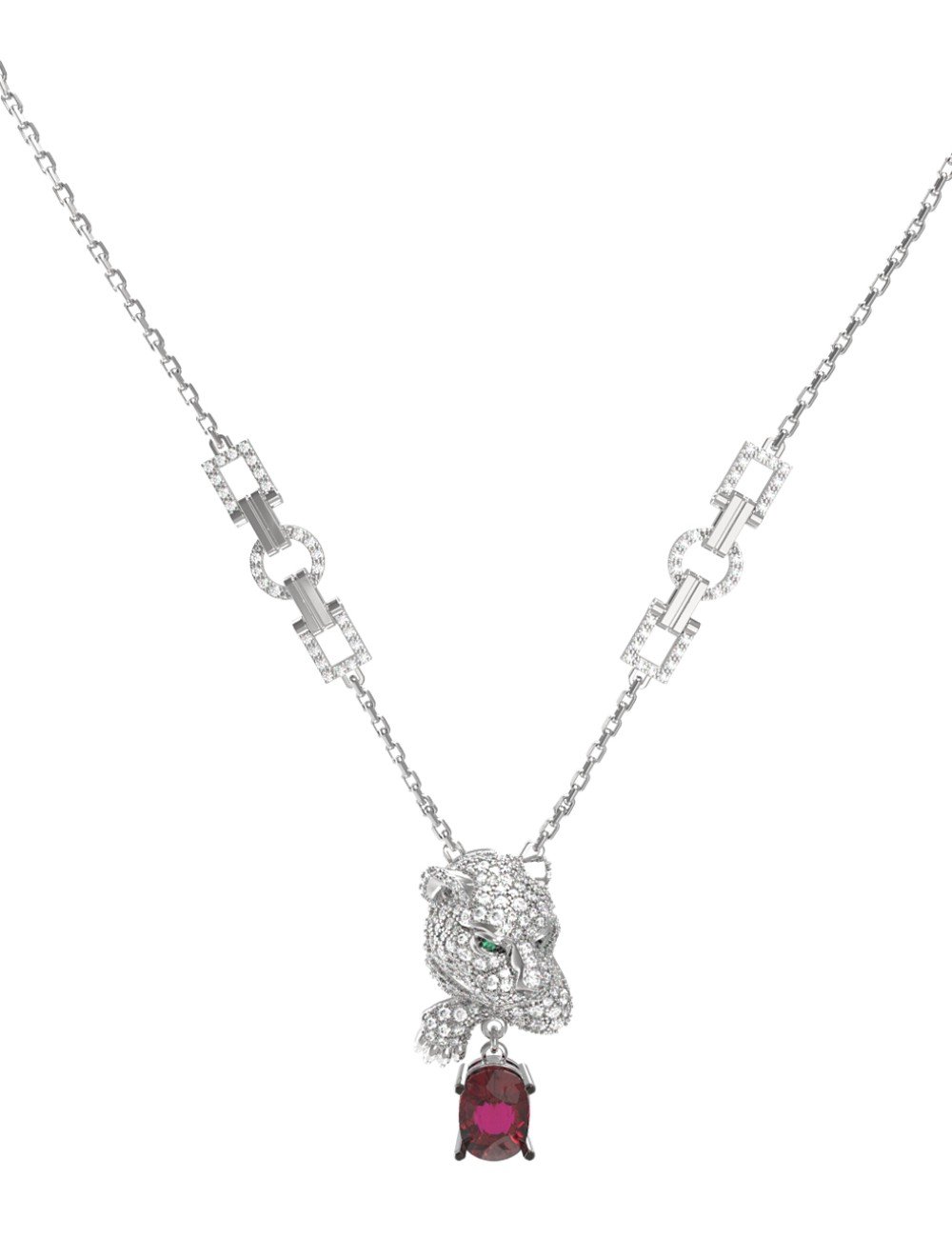Колье из белого золота c бриллиантами, рубином и изумрудом